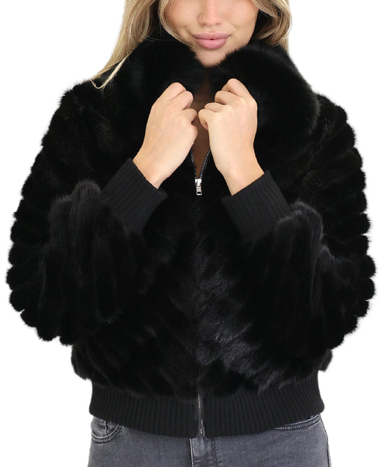 Mink Chevron Jacket w/ Fox Fur Collar view 