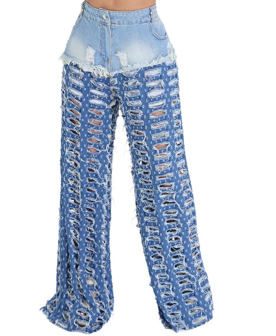 Distressed Wide Leg Jeans view 1