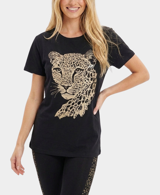 
Leopard Tee w/ Crystals in BLACK view 1
