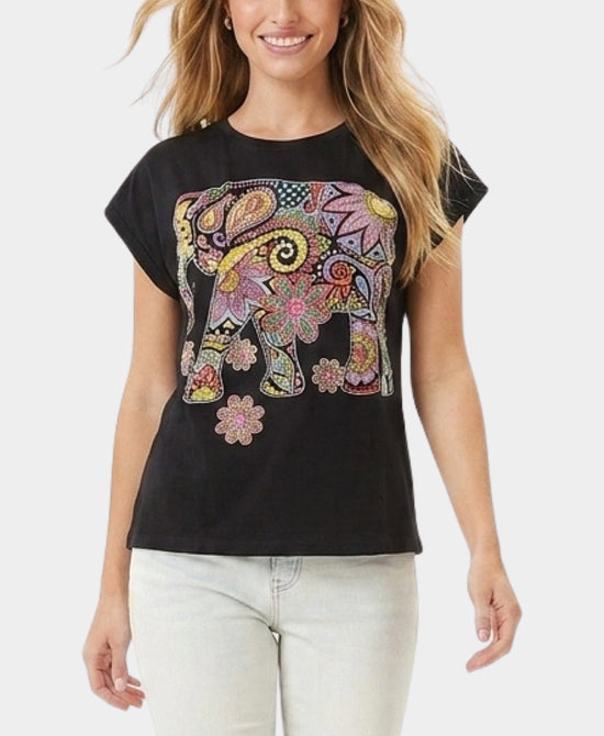 
Elephant Tee w/ Crystals & Pearls in BLACK MULTI view 1