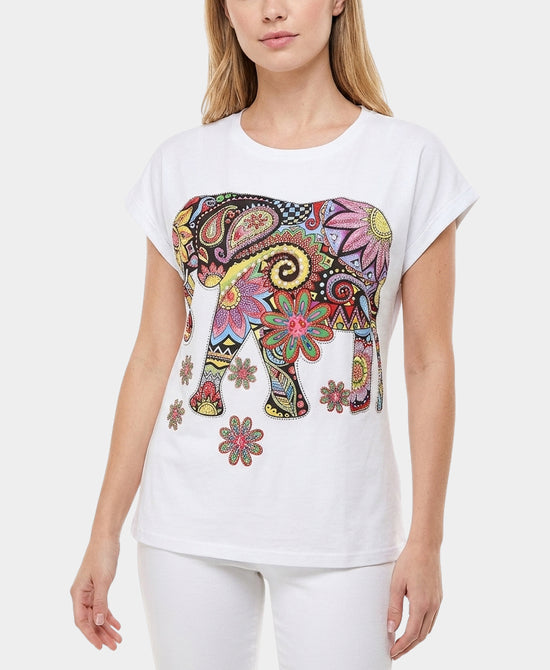 
Elephant Tee w/ Sequins & Pearls in WHITE MULTI view 1