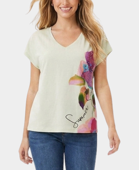 
Floral Tee w/ Crystals in MINT MULTI view 1