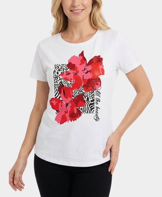 
"All The Beauty" Flower Tee w/ Sequins in WHITE MULTI view 1