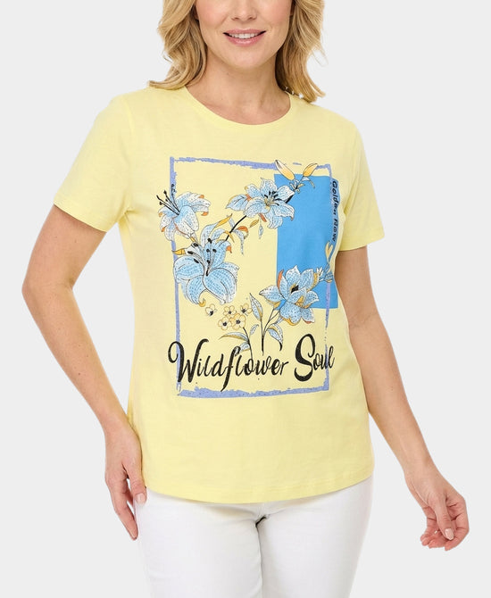 
"Wildflower Soul" Flower Tee w/ Sequins in YELLOW view 1