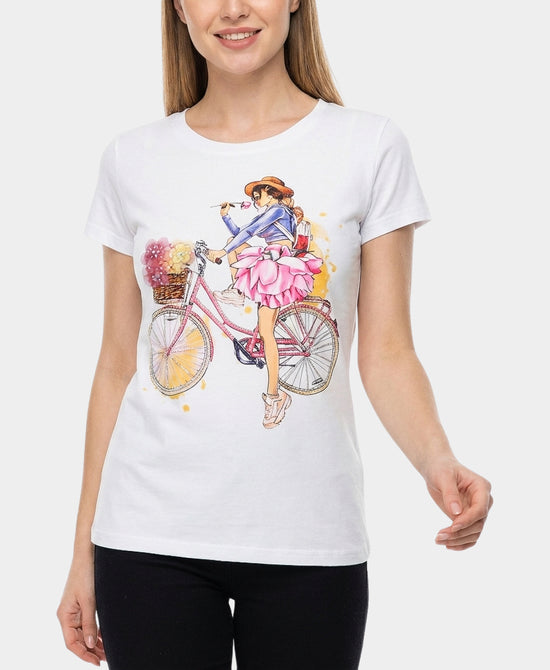 
Girl on Bike Tee w/ Sequins in WHITE MULTI view 1