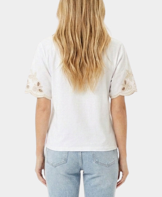 
Tee w/ Embroidered Sleeves in WHITE/BEIGE view 2