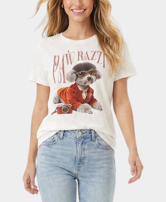 
"Pawrazzi" Dog Tee w/ Jewels in WHITE view 1