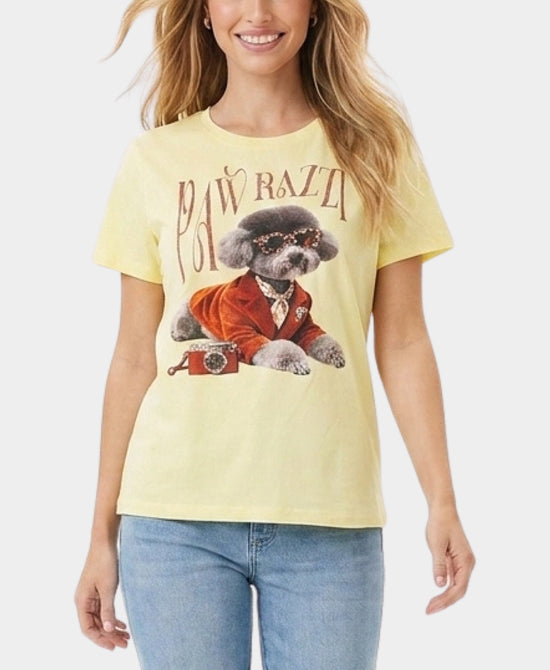 
"Pawrazzi" Dog Tee w/ Jewels in YELLOW MULTI view 1