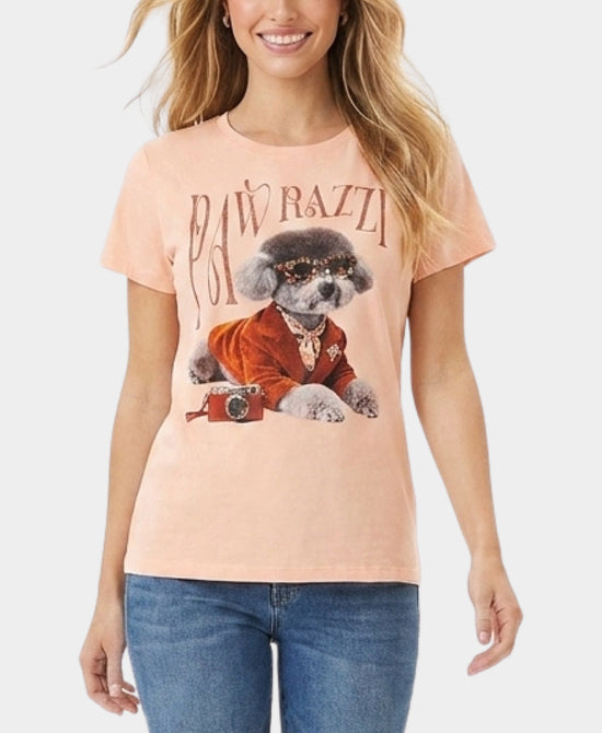 
"Pawrazzi" Dog Tee w/ Jewels in PEACH view 1