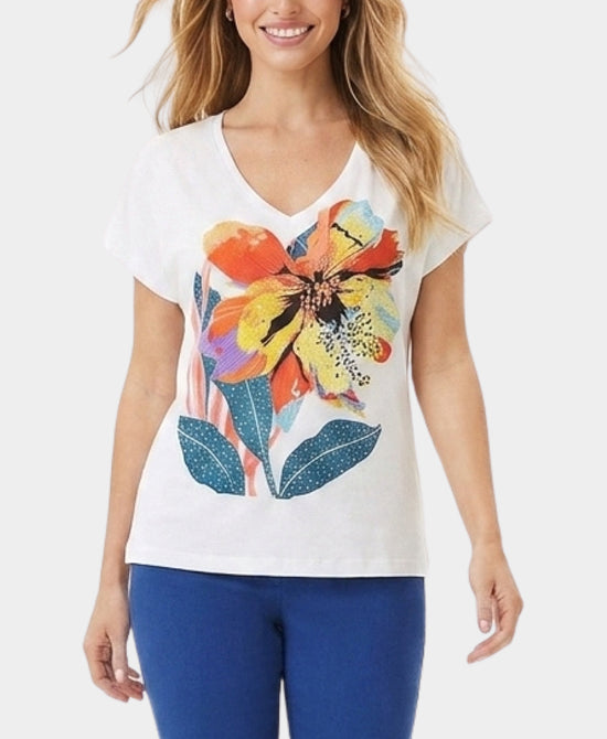 
Flower Tee w/ Sequins in WHITE MULTI view 1
