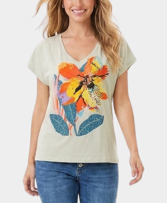 
Flower Tee w/ Crystals in MINT MULTI view 1