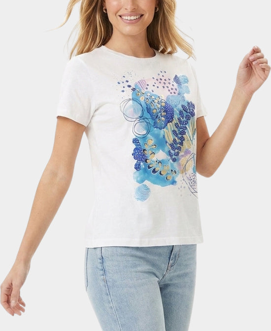 
Print Tee w/ Crystals in WHITE/BLUE view 1
