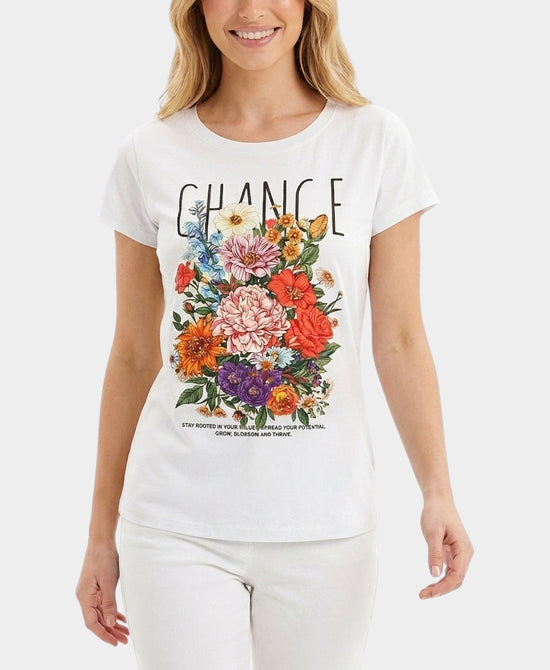 
Floral Bouquet Tee w/ Crystals in WHITE MULTI view 1