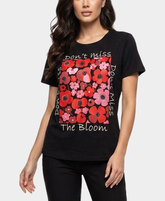 
"Don't Miss The Bloom" Floral Tee w/ Rhinestones in BLACK view 1