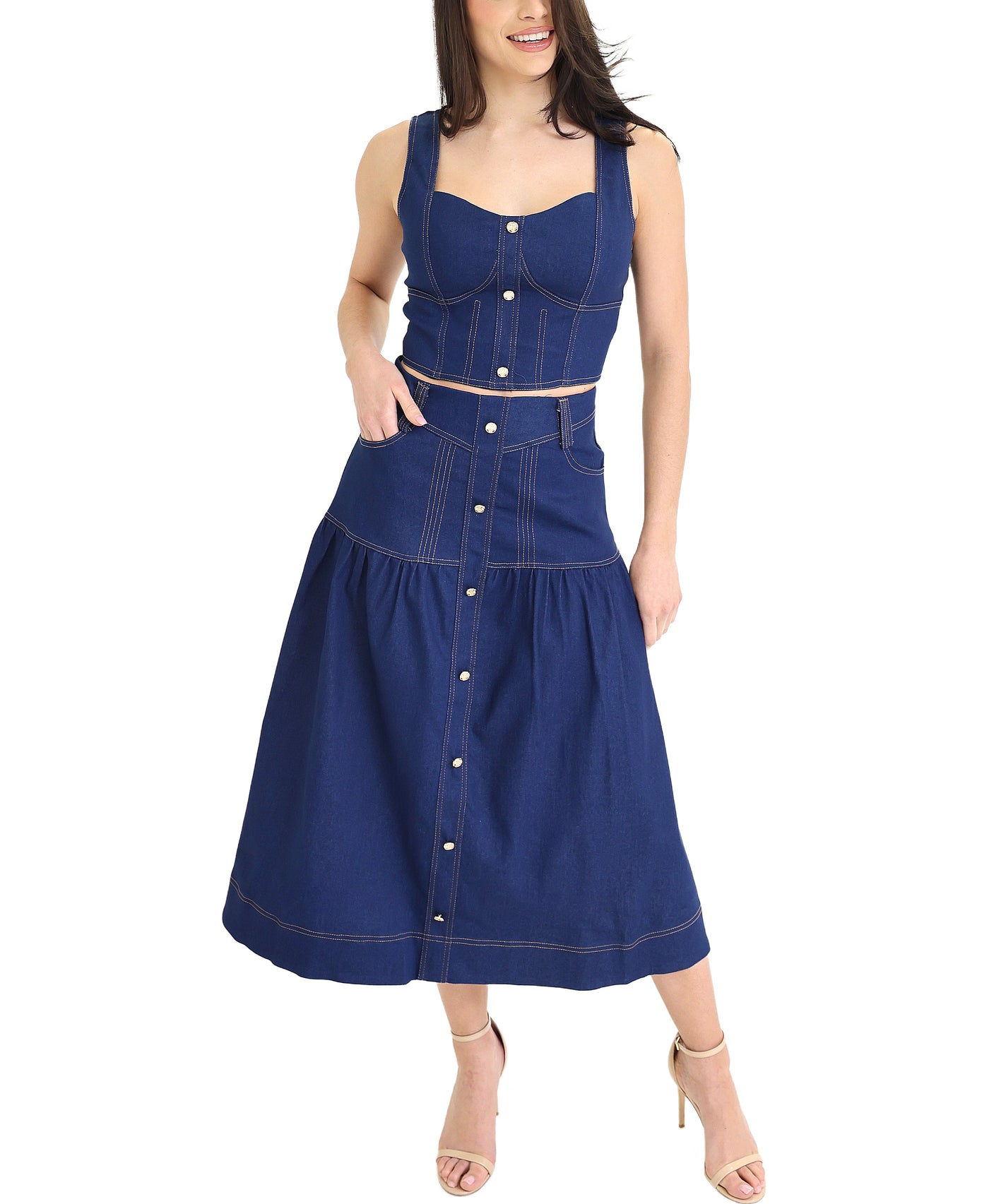 Denim Tank & Midi Skirt Set- 2 Pc Set view 1