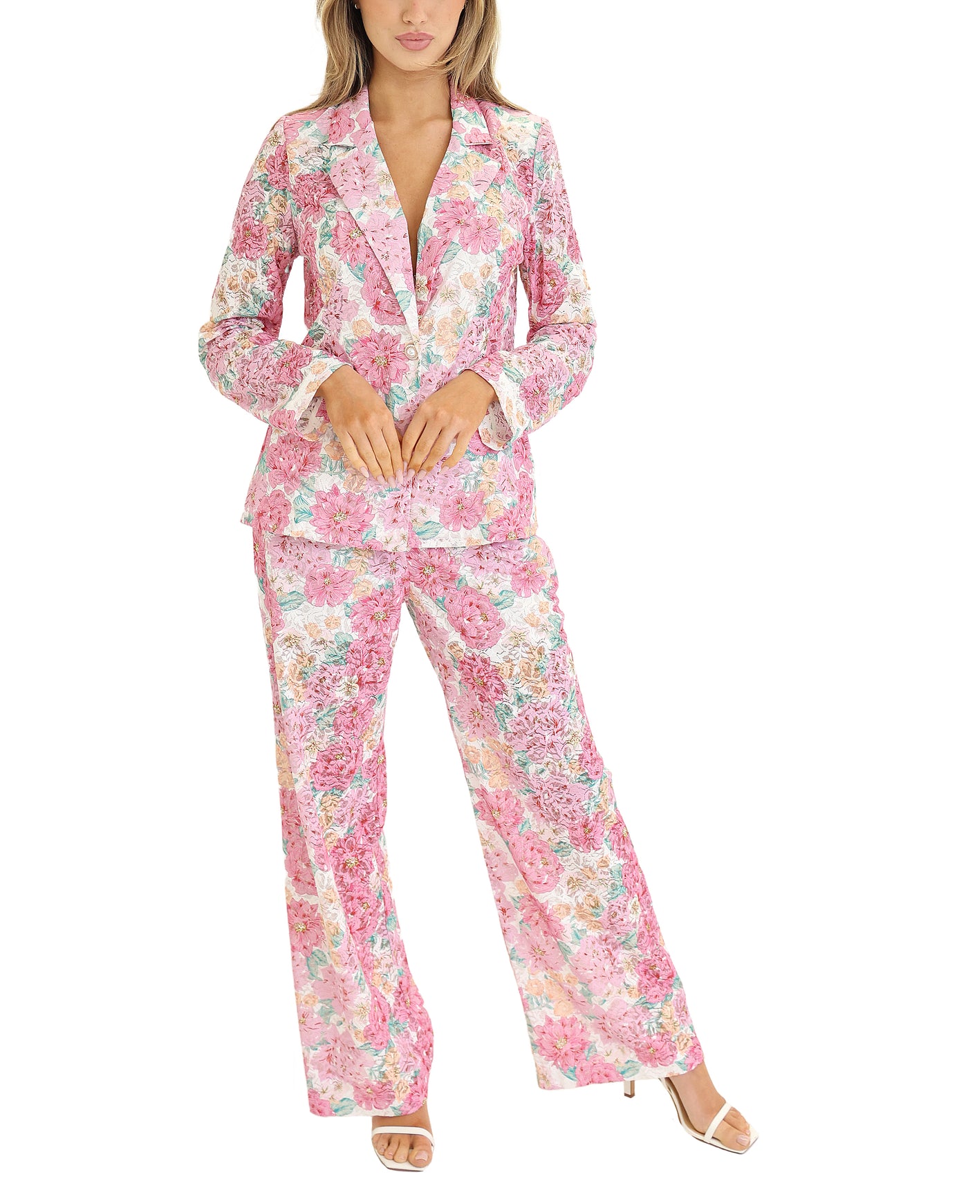 Floral Lace Blazer & Pants Set- 2 Pc Set view 1