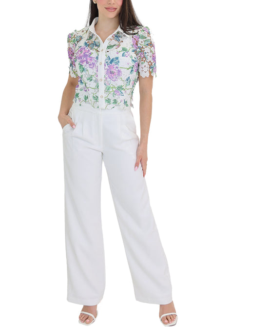 Lace Top & Solid Pant Set- 2 Pc Set view 