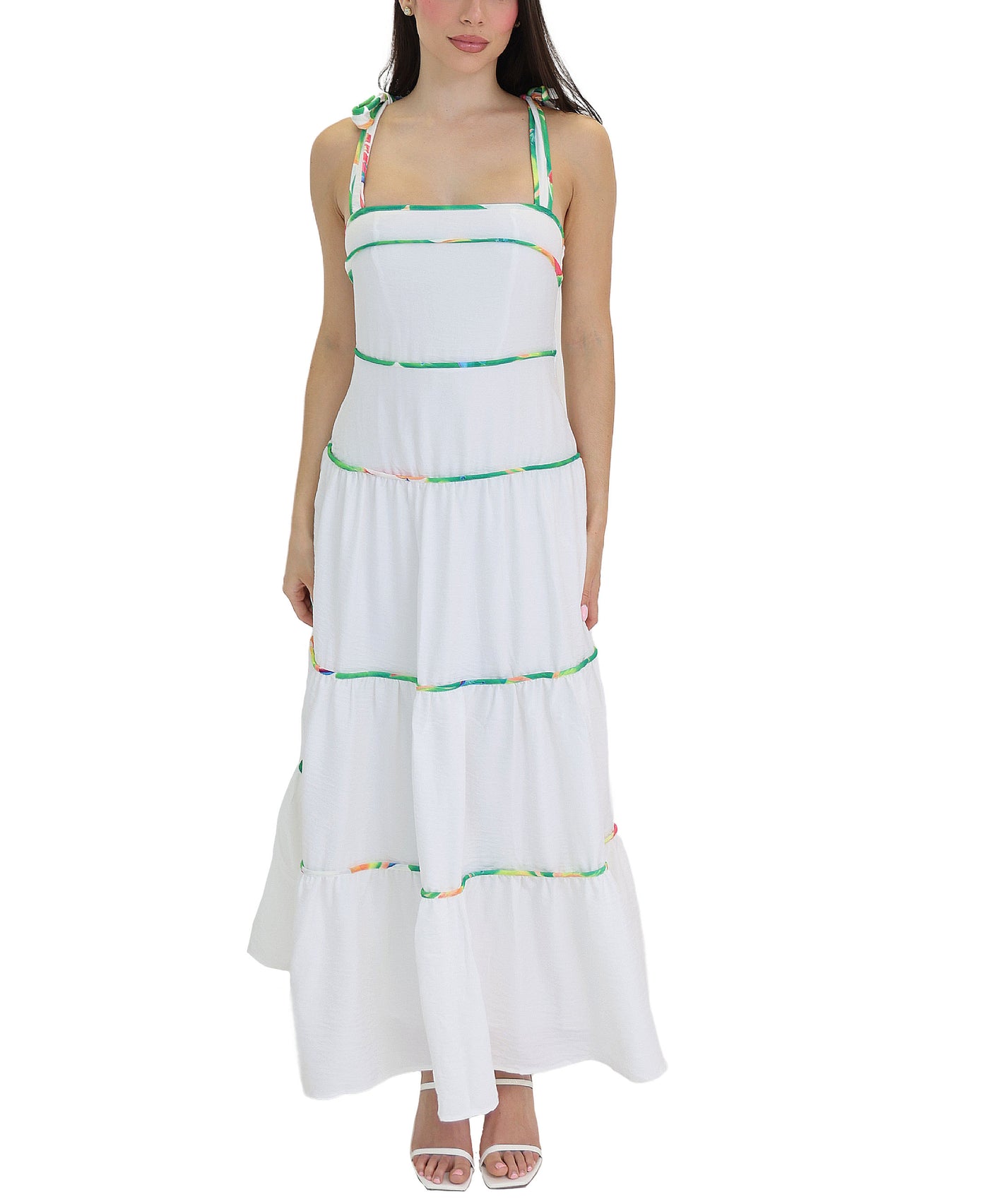 Tiered Multicolor Trim Maxi Dress view 1