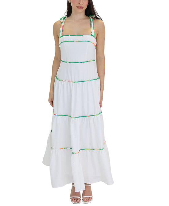 Tiered Multicolor Trim Maxi Dress view 