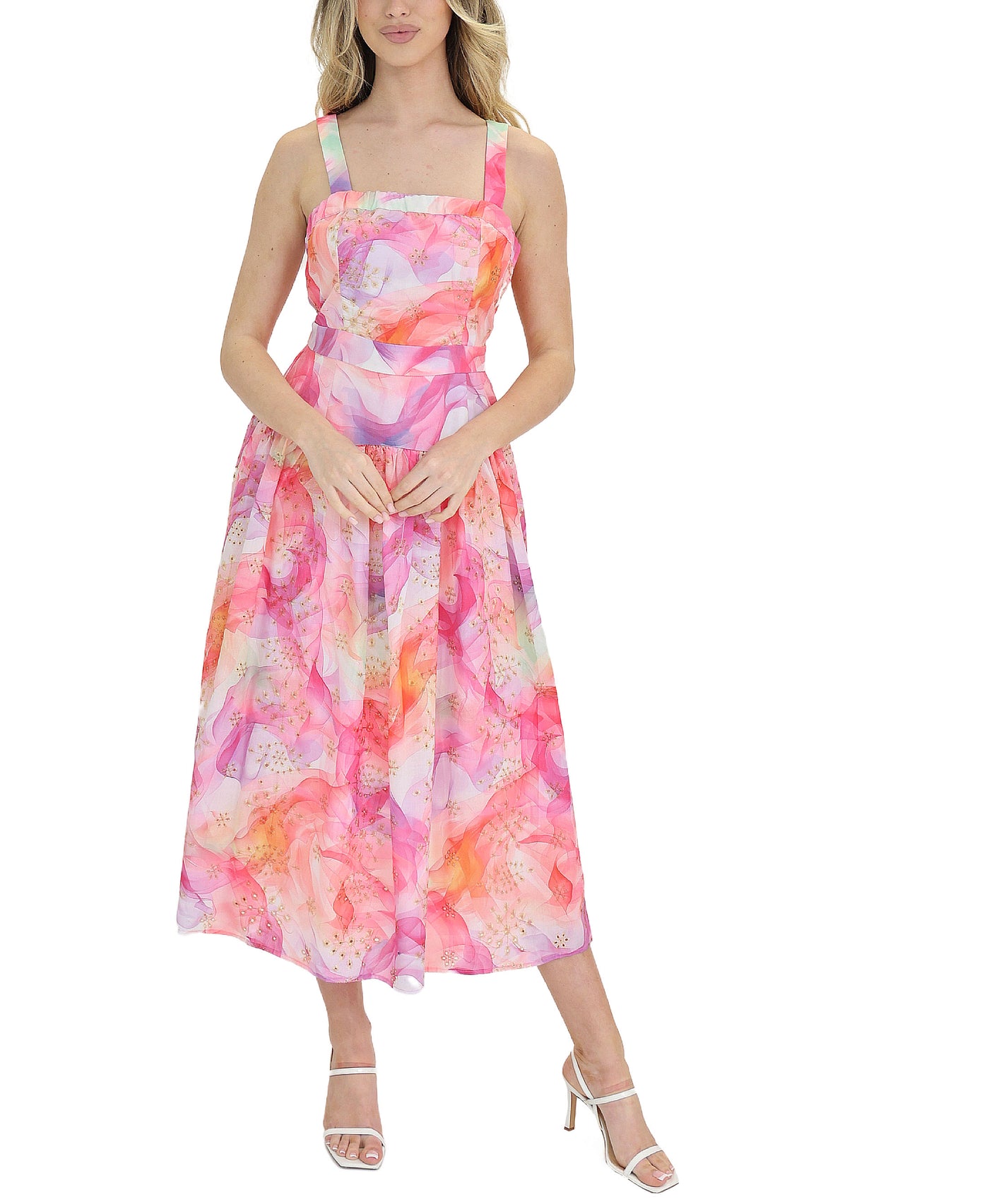 Printed Eyelet Midi Dress view 1
