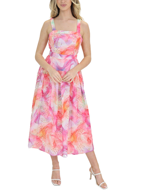 Printed Eyelet Midi Dress view 
