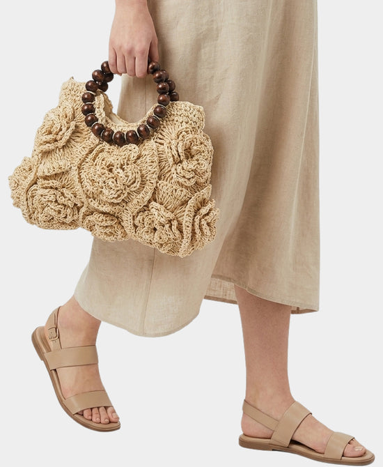 
Straw Flower Handbag in BEIGE view 2
