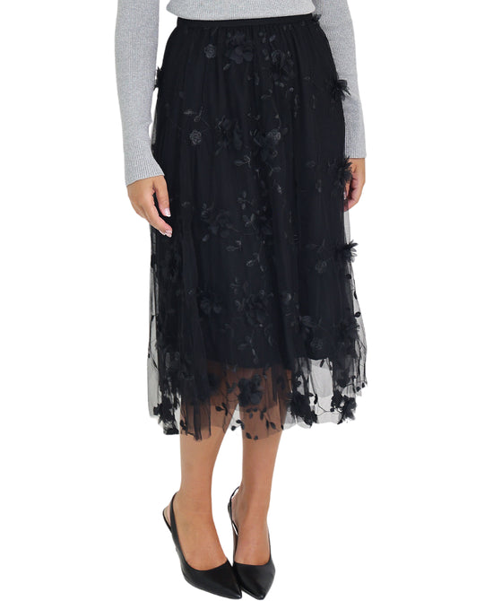Embroidered Flower Midi Skirt view 