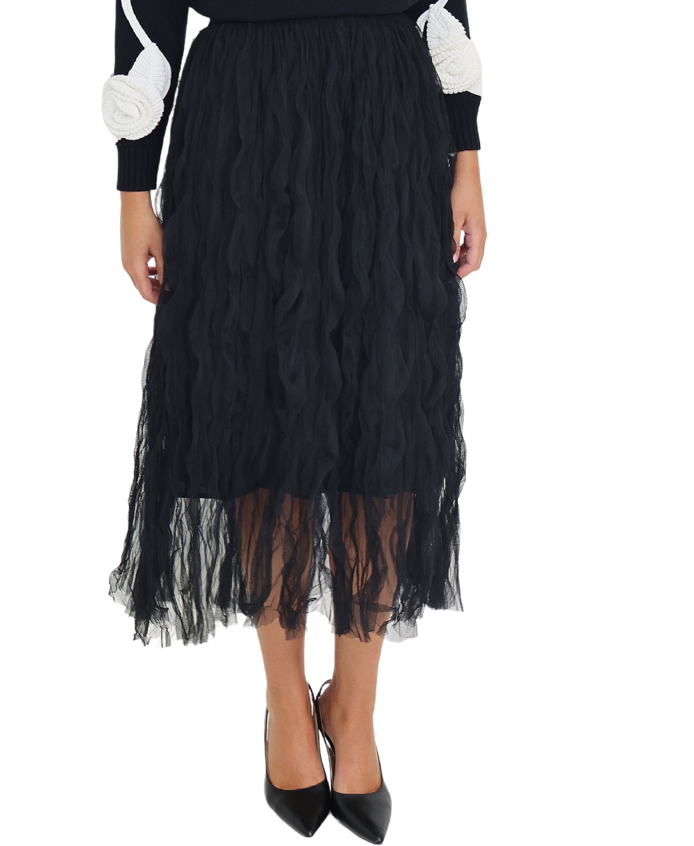 Crinkle Mesh Midi Skirt view 1