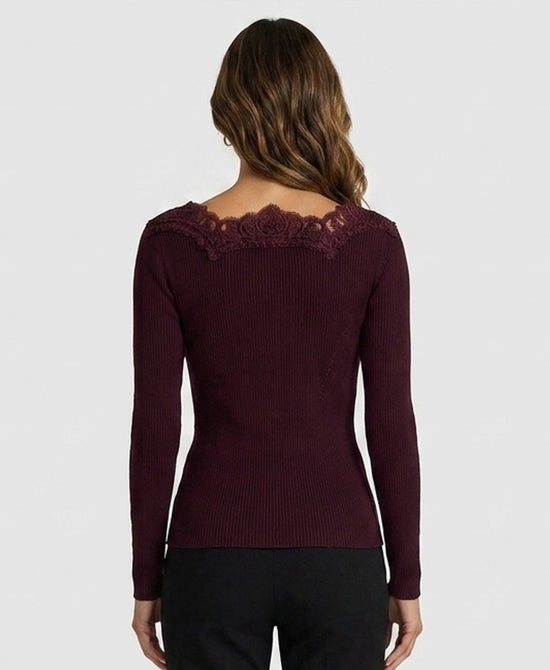 
Knit Top w/ Lace Trim in BURGUNDY view 2