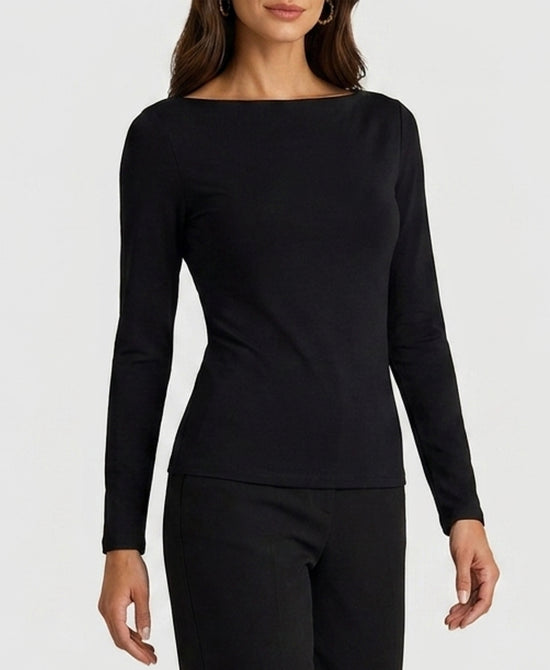 
Solid Boat Neck Knit Top in BLACK view 1