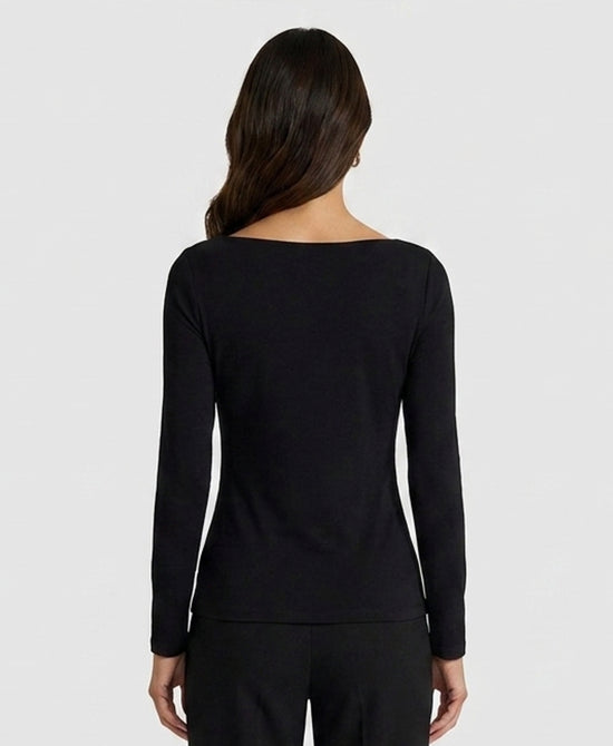 
Solid Boat Neck Knit Top in BLACK view 2