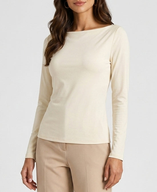 
Solid Boat Neck Knit Top in CREAM view 1