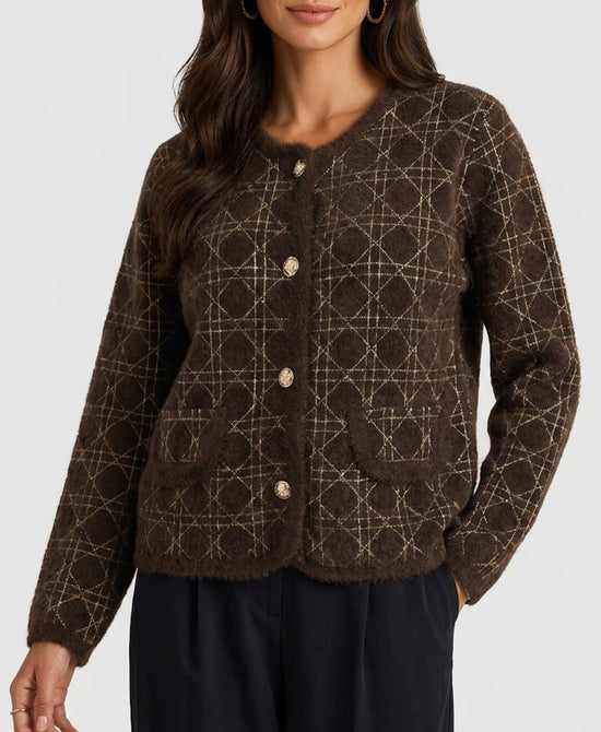 
Fuzzy Knit Cardigan in BROWN view 1