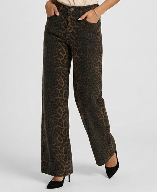 
Leopard Print Straight Leg Jeans in BROWN/BLACK view 1