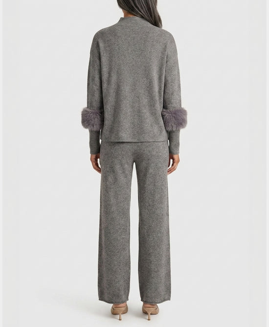 
Knit Sweater w/ Faux Fur Trim & Pants - 2 Pc Set in GREY view 2