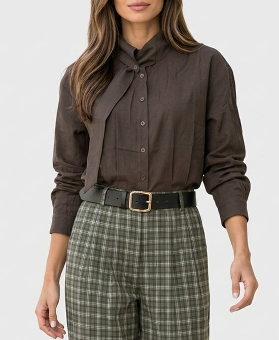 
Blouse w/ Tie in BROWN view 1