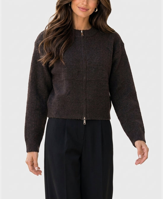 
Cardigan Zip Up Sweater in BROWN view 1