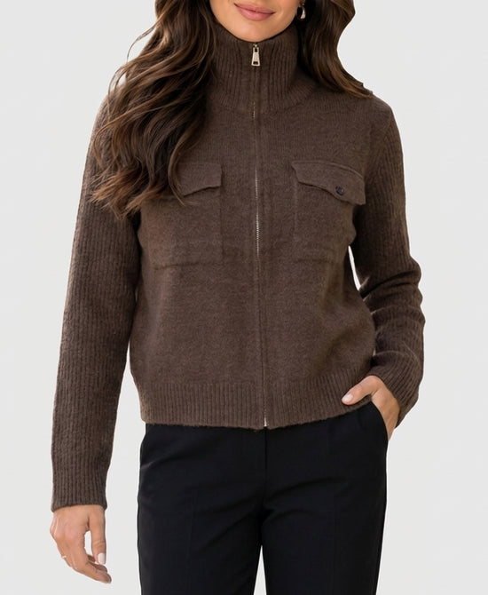 
Cardigan Zip Up Sweater in BROWN view 1