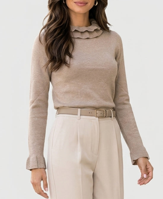 
Sweater w/ Ruffles in TAUPE view 1
