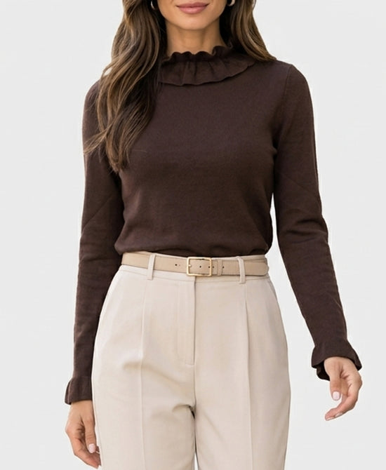 
Sweater w/ Ruffle Neck in BROWN view 1