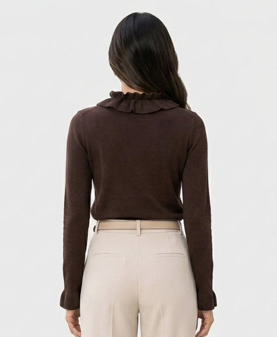 
Sweater w/ Ruffle Neck in BROWN view 2