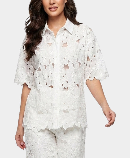 
Sheer Crochet Lace Top in WHITE view 1
