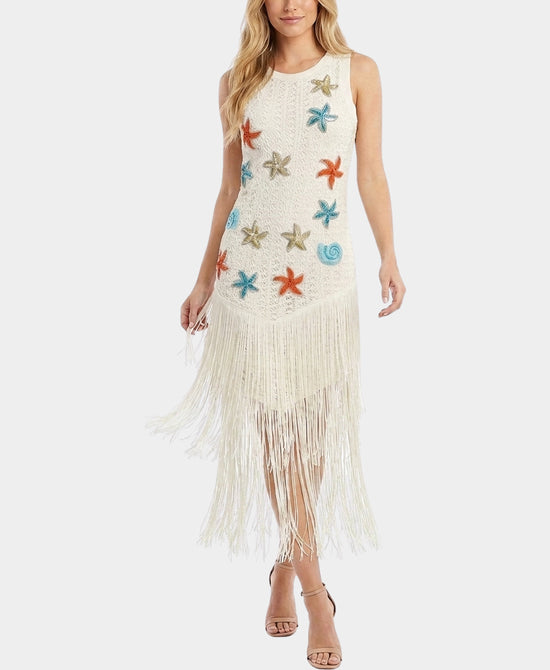 
Beaded Crochet Swim Cover in WHITE MULTI view 1
