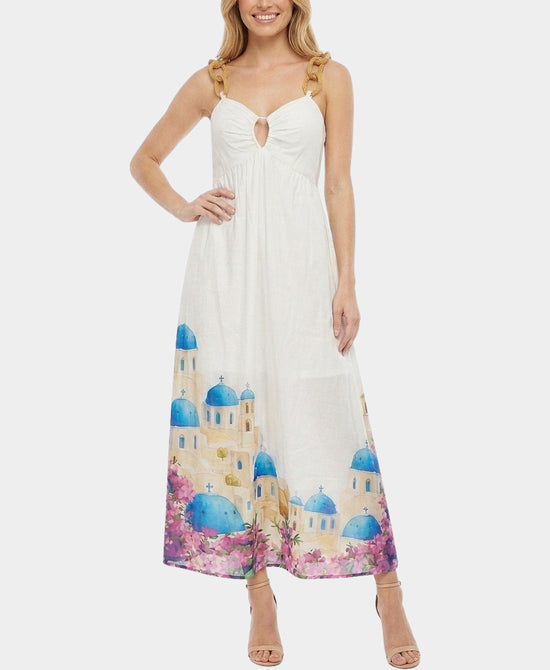 
Santorini Print Maxi Dress in WHITE/BLUE view 1