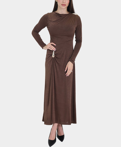Ruched Maxi Dress w/ Gold Hardware image 1