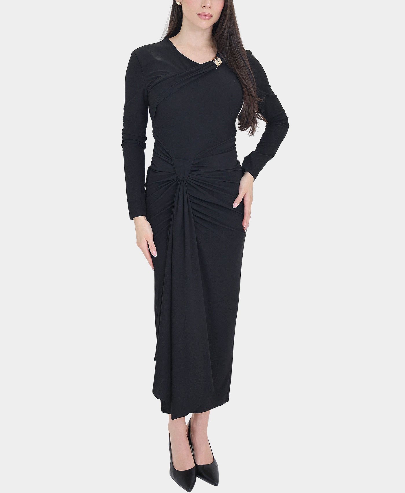 Ruched Maxi Dress w/ Gold Hardware view 1