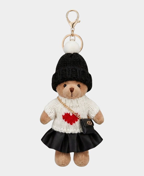 
Teddy Bear w/ Heart Sweater Keychain/Bag Charm in WHITE view 1