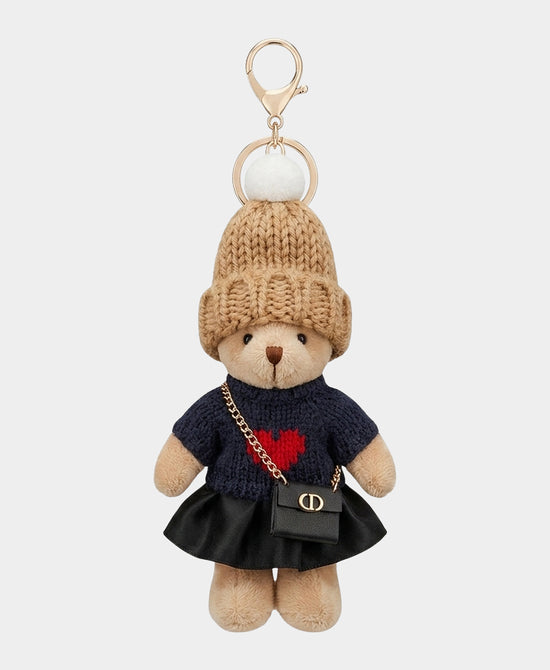 
Teddy Bear w/ Heart Sweater Keychain/Bag Charm in NAVY view 1