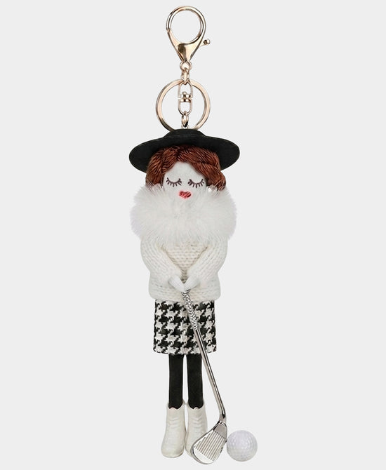 
Lady w/ Golf Club Keychain/Bag Charm in WHITE view 1