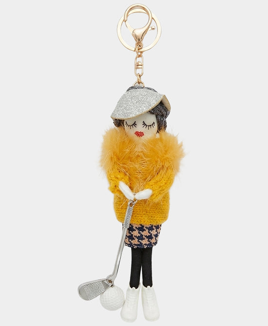 
Lady w/ Golf Club Keychain/Bag Charm in MUSTARD view 1